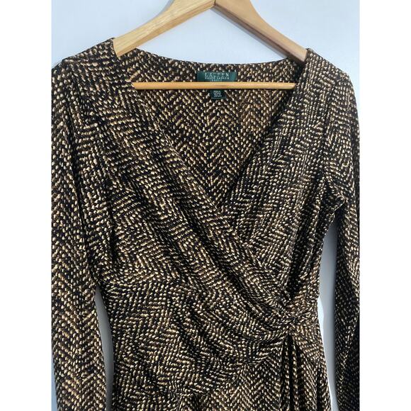 Lauren Ralph Lauren faux wrap dress women’s 6 brown snake print stretch career - Picture 3 of 6